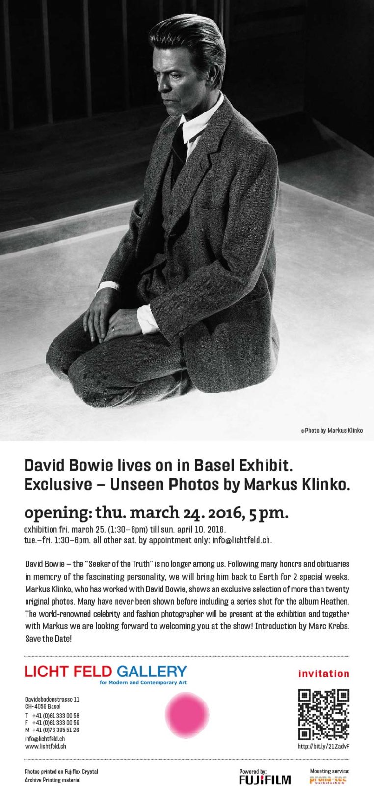 David Bowie – Unseen Photos by Markus Klinko @ Licht Feld Gallery Basel